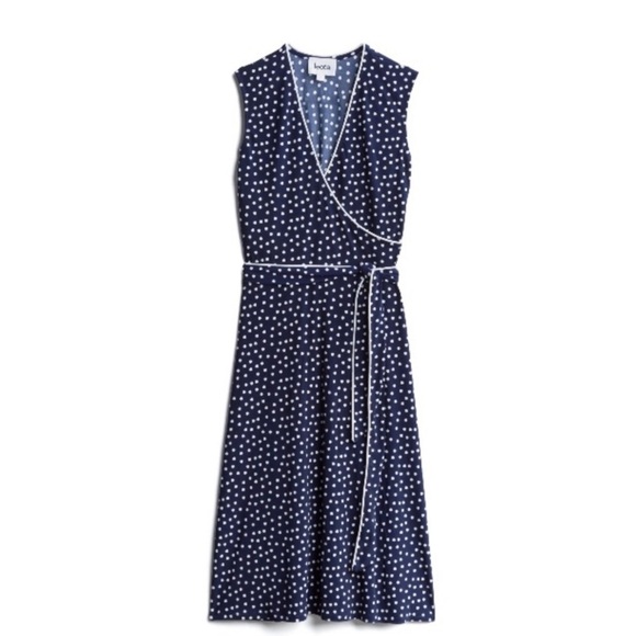 Leota Finnley Jersey Faux Wrap Sleeveless Dress Polka Dots Size PM Black - Picture 1 of 5